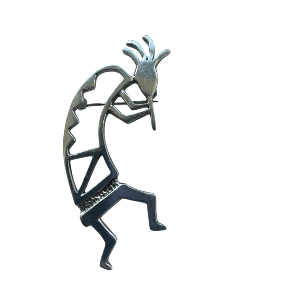 Native American .925 Sterling Silver Large Kokopelli Fertility Deity Brooch Pin